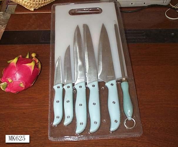 5PCS KNIVES with SHARPENER with CUTTING BOARD