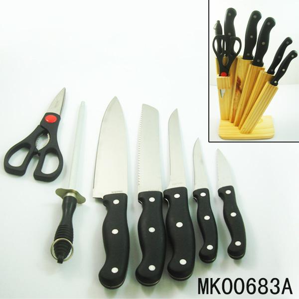 8PCS WOODEN BLOCK KNIFE SET PP Handle