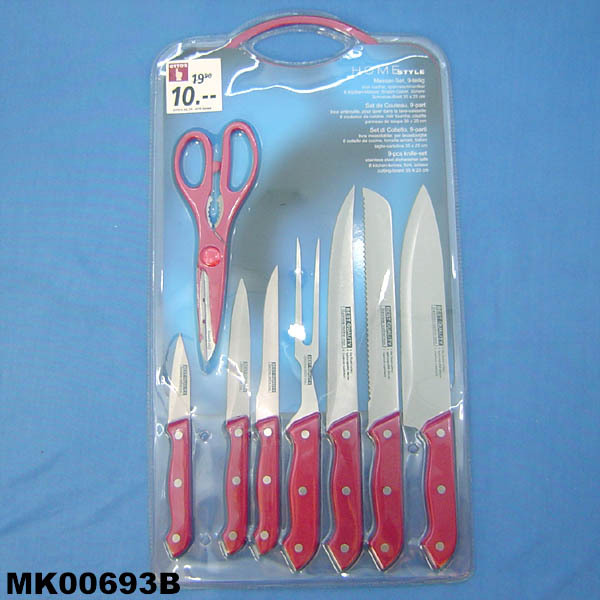 9PCS KNIFE SET with PLASTIC CUTTING BOARD FULL TANG