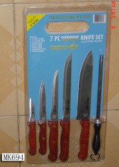 7PCS WOODEN Handle KNIFE SET with CUTTING BOARD