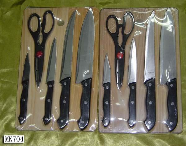 6PCS KNIFE SET with WOODEN BOARD FULL TANG