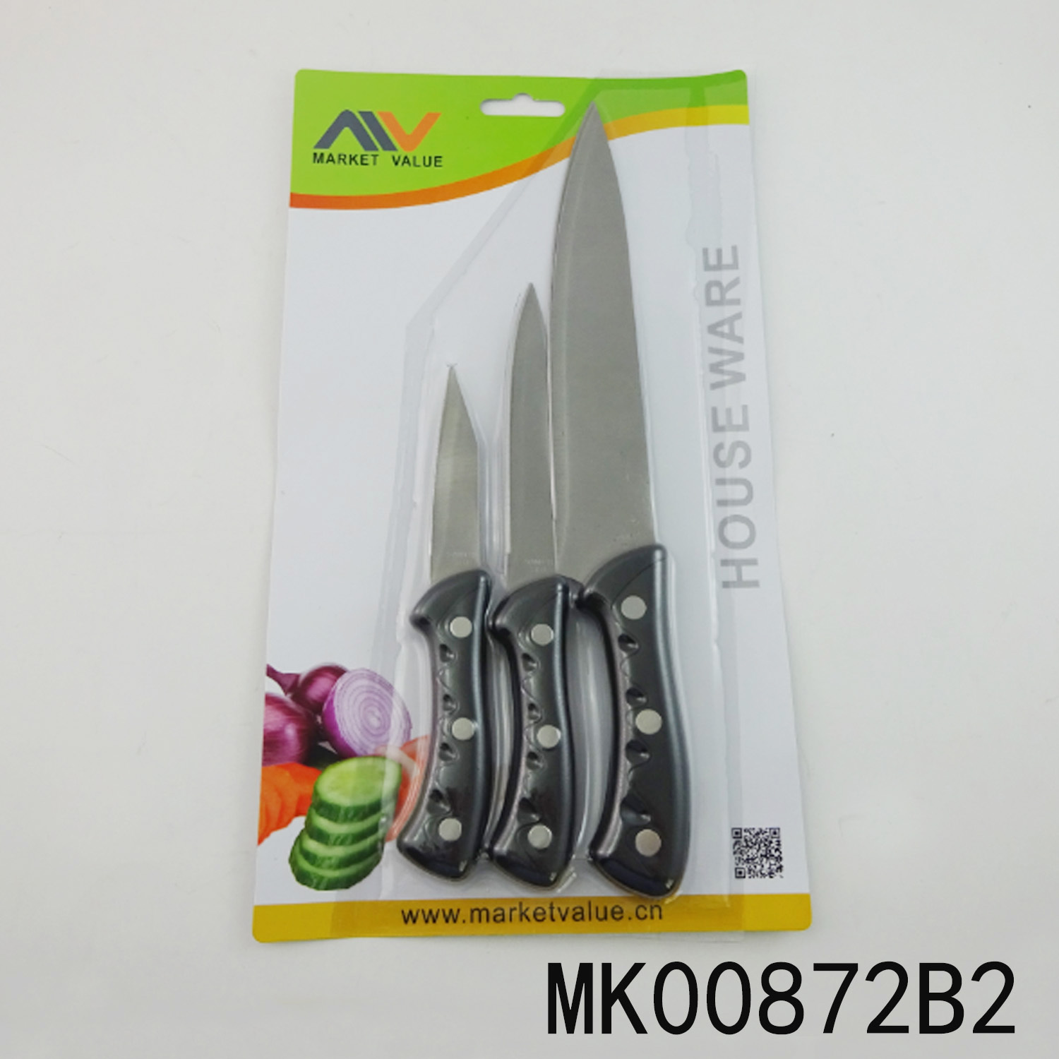 SETS OF 3PCS SS KITCHEN KNIFE with PP Handle style 2