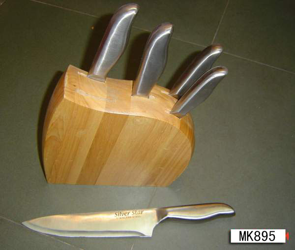 6PCS SS KNIFE SET with WOODEN Stand style 2