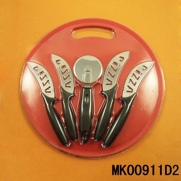 2PCS PIZZA KNIFE and 2PCS FORK and PIZZA CUTTER and PLASTIC BOARD