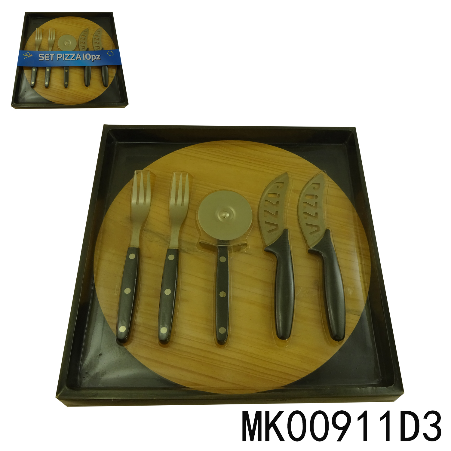 2PCS PIZZA KNIFE with 2PCS FORK with PIZZA CUTTER with WOODEN BOARD