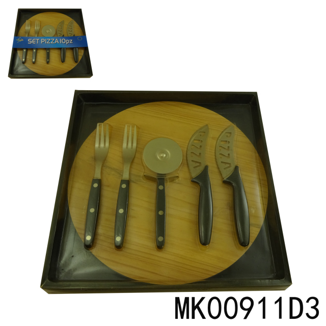 2PCS PIZZA KNIFE with 2PCS FORK with PIZZA CUTTER with WOODEN BOARD