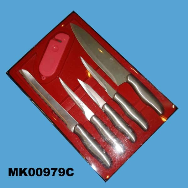 6PCS SS KNIFE and SHARPENER SET