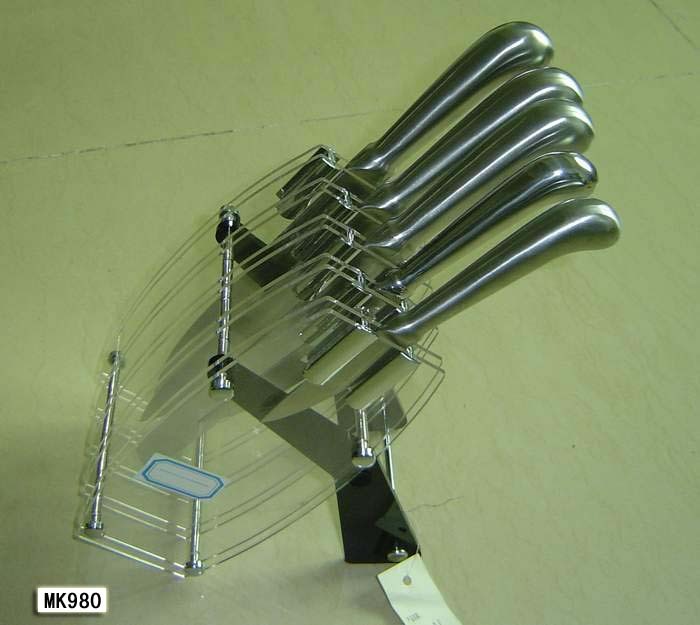 5PCS HOLLOW Handle KNIFE SET with ACRYLIC BLOCK