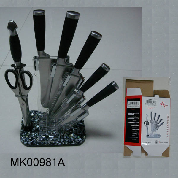 7 Rubber Handle knife set Acrylic Knife Block