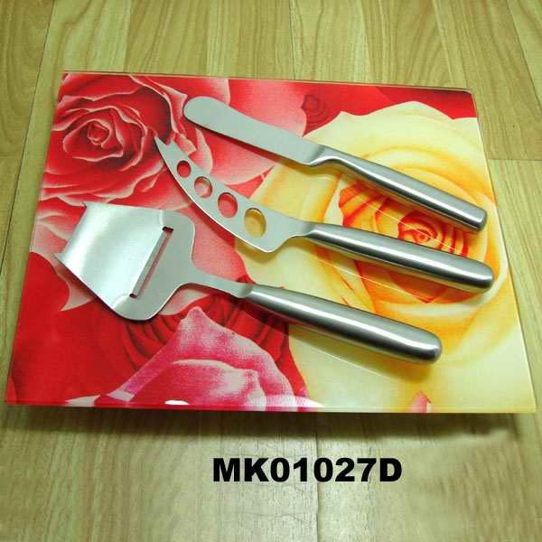 4PCS CHEESE SET with GRASS CUTTING BOARD