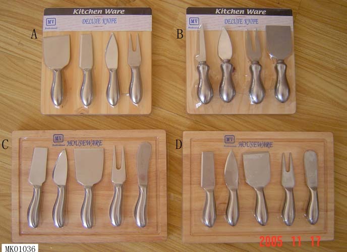 4PCS HOLLOW Handle CHEESE KNIFE with CUTTING BOARD