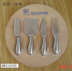 4PCS HOLLOW Handle CHEESE KNIFE with ROUNDCUTTING BOARD
