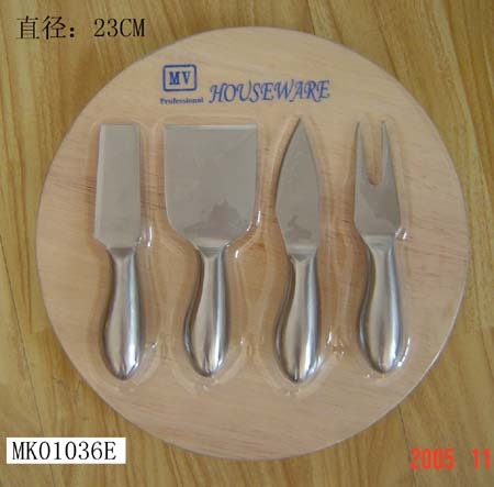 4PCS HOLLOW Handle CHEESE KNIFE with ROUNDCUTTING BOARD