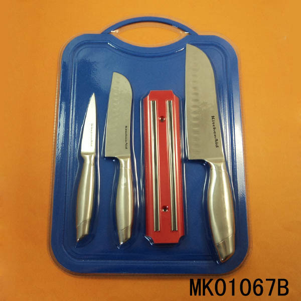 3PCS SS KNIFE and PLASTIC CUTTING BOARD and MAGNETIC KNIFE HOLDER
