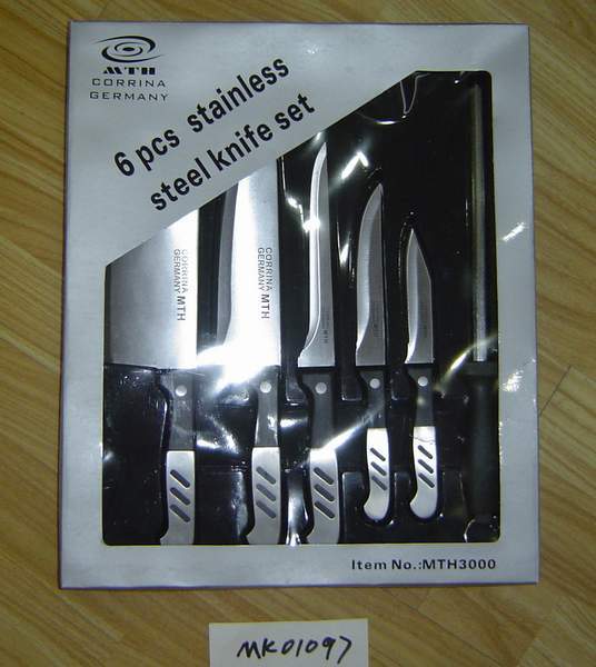 5PCS INLAY SS Handle KNIFE with SHARPENER in CB