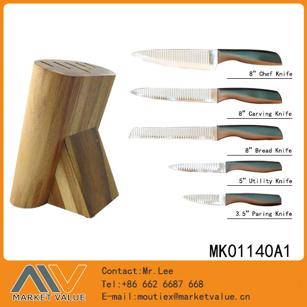 5PCS KITCHEN KNIFE with PP Handle in BLOCK in BOX