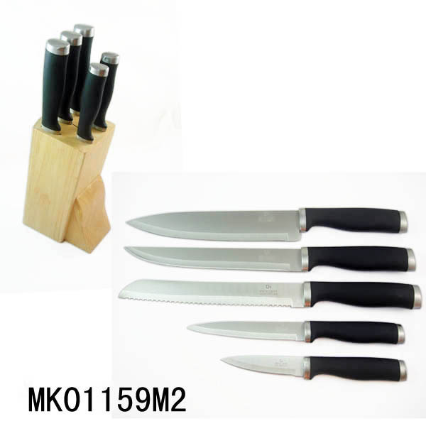 5PCS SS KITCHEN KNIFE with WOODEN Stand