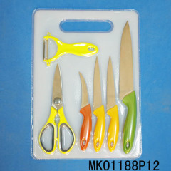 4PCS KNIFE and KITCHEN SCISSORS and PEELER and PLASTIC BOARD