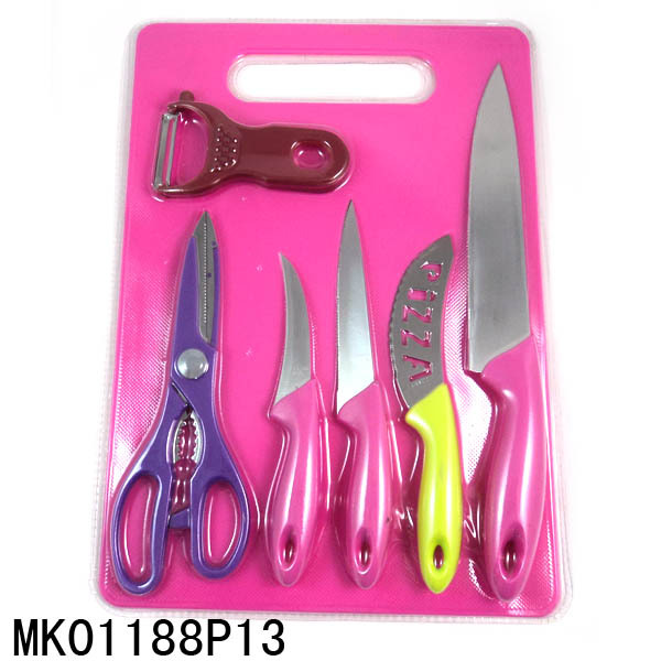 4PCS KNIFE and KITCHEN SCISSORS and PEELER and PLASTIC BOARD style 2