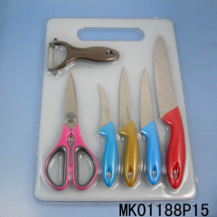 4PCS KNIFE and KITCHEN SCISSORS and PEELER and PLASTIC BOARD style 3