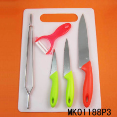 6PCS KITCHEN TOOLSKNIFE with CERAMIC PEELER with FOOD TONG WBOARD