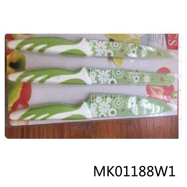 SETS OF 3PCS KITCHEN KNIFE with TPR Handle BROWN BOX