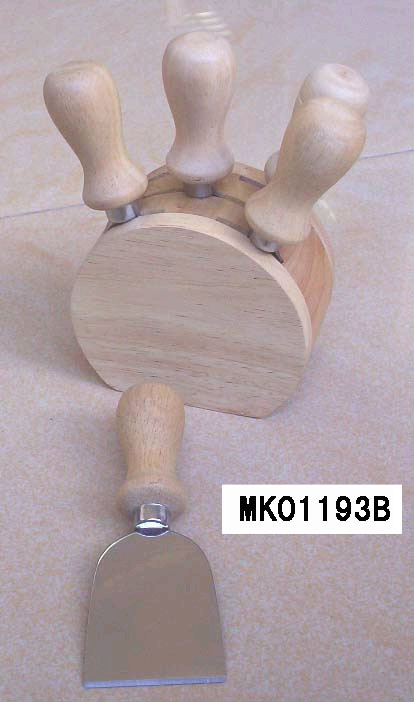 5PCS CHEESE KNIFE with WOODEN BLOCK style 2
