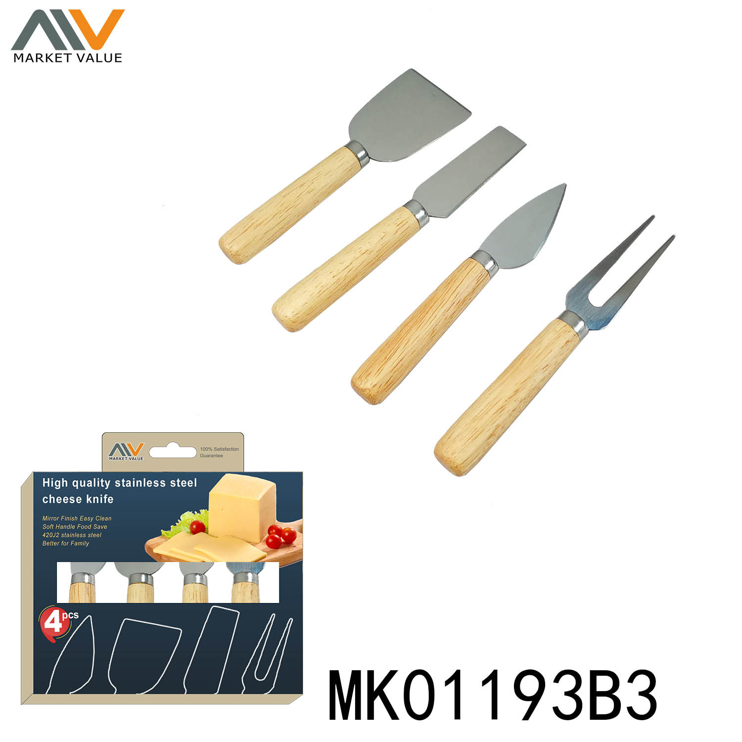 4PCS CHEESE KNIFE with WOODEN Handle in CB style 2