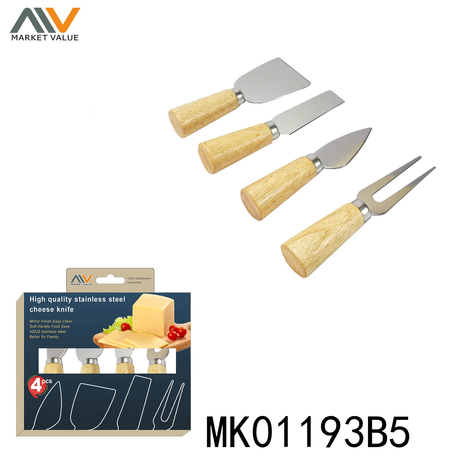 4PCS CHEESE KNIFE with WOODEN Handle in CB style 4