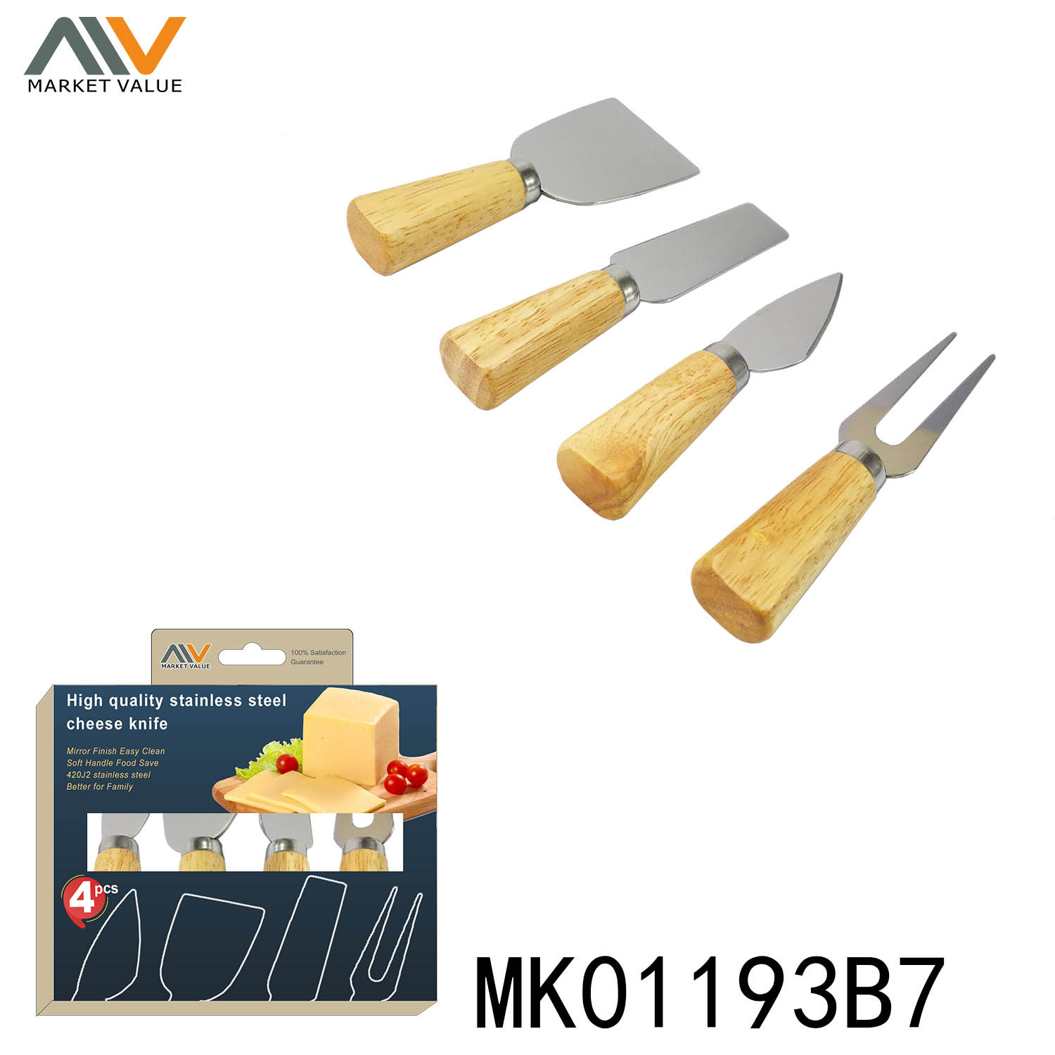 4PCS CHEESE KNIFE with WOODEN Handle in CB style 6