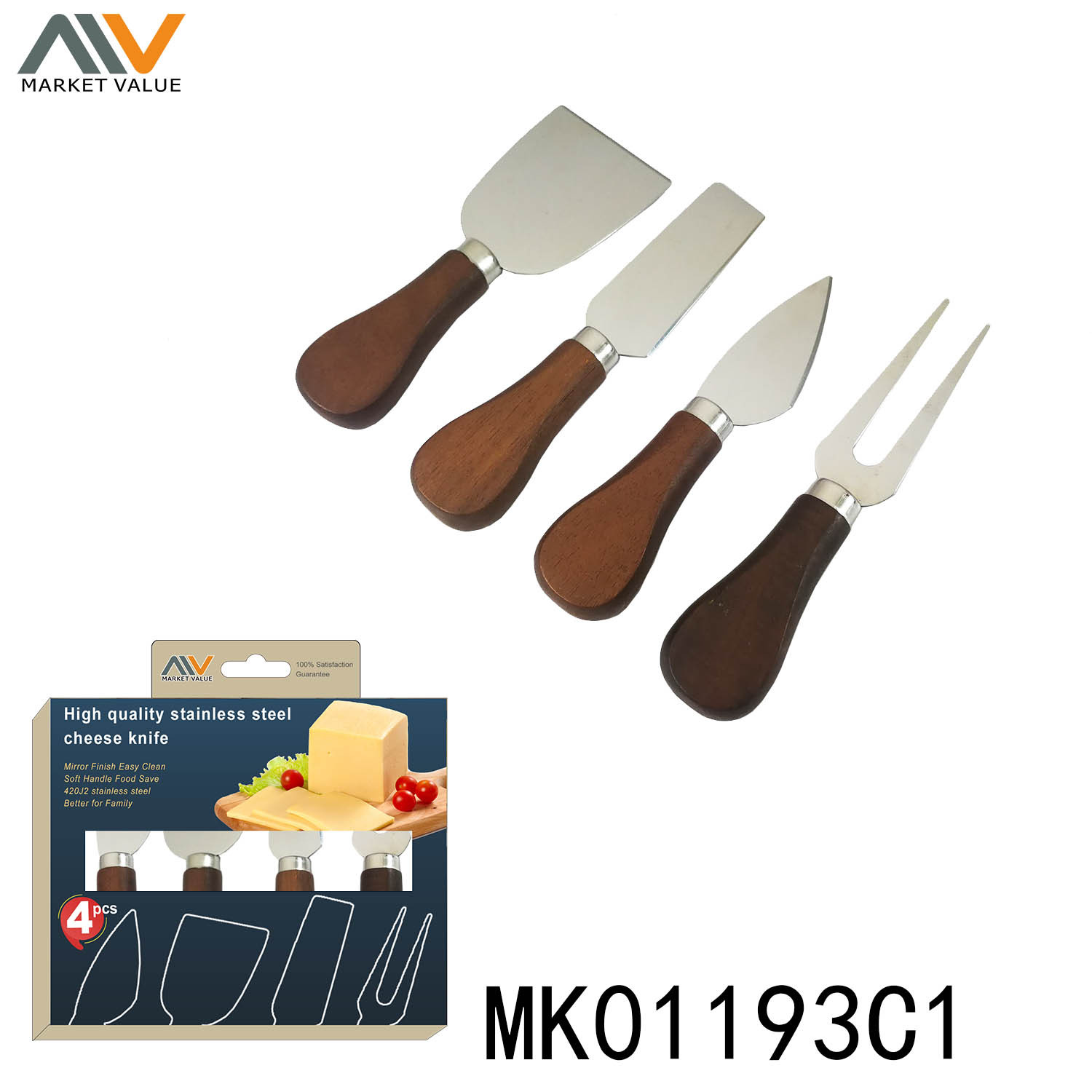 4 PCS CHEESE KNIFE with WOODEN Handle in CB