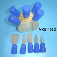 5PCS CHEESE KNIFE PLASTIC Handle with WOODEN BLOCK