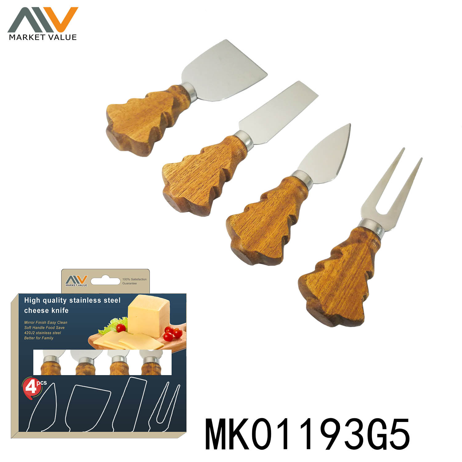 4PCS CHEESE SET with WOODEN Handle in CB style 3