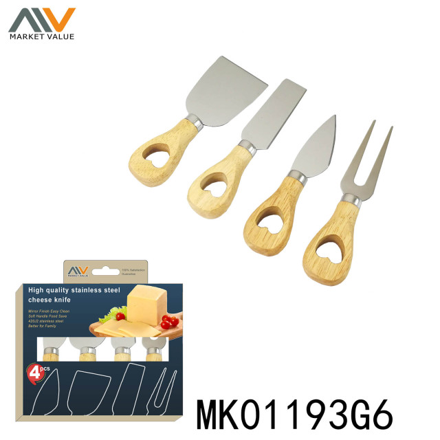 4PCS CHEESE SET with WOODEN Handle in CB style 4