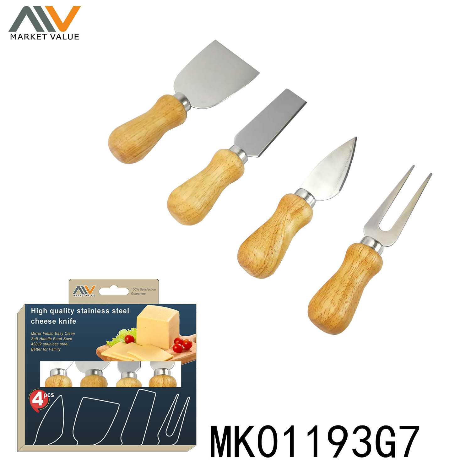 4PCS CHEESE SET with WOODEN Handle in CB style 5
