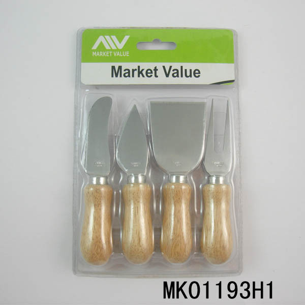 4PCS SS CHEESE SET with WOODEN Handle
