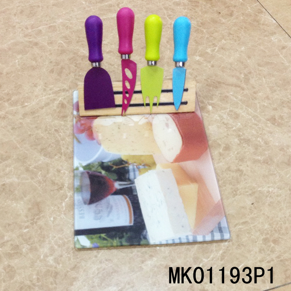 4PCS CHEESE KNIFE NON STICK COATING with WOODEN CHEESE CUTTING BOARD