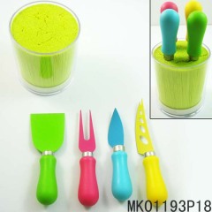 4PCS NON STICK COATING CHEESE KNIFE with PLASTIC Handle with PLASTIC Stand and PLASTIC INNER CORE