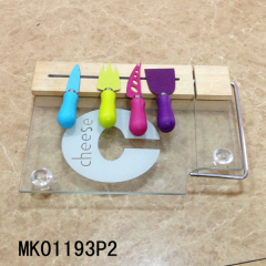 4PCS CHEESE KNIFE NON STICK COATING with WOODEN CHEESE CUTTING BOARD CB