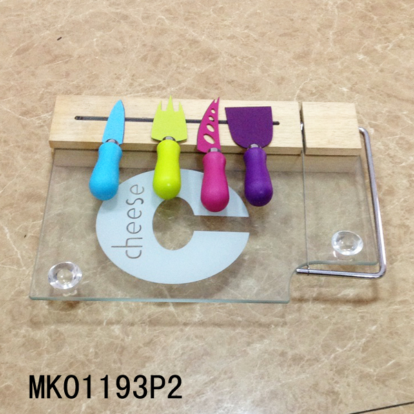 4PCS CHEESE KNIFE NON STICK COATING with WOODEN CHEESE CUTTING BOARD CB