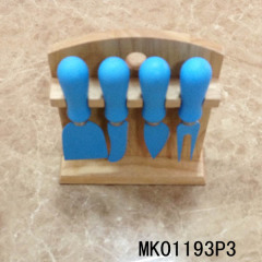 4PCS CHEESE KNIFE NON STICK COATING with WOODEN Stand CB