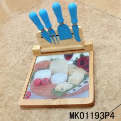 4PCS CHEESE KNIFE NON STICK COATING with WOODEN CHEESE CUTTING BOARDCB
