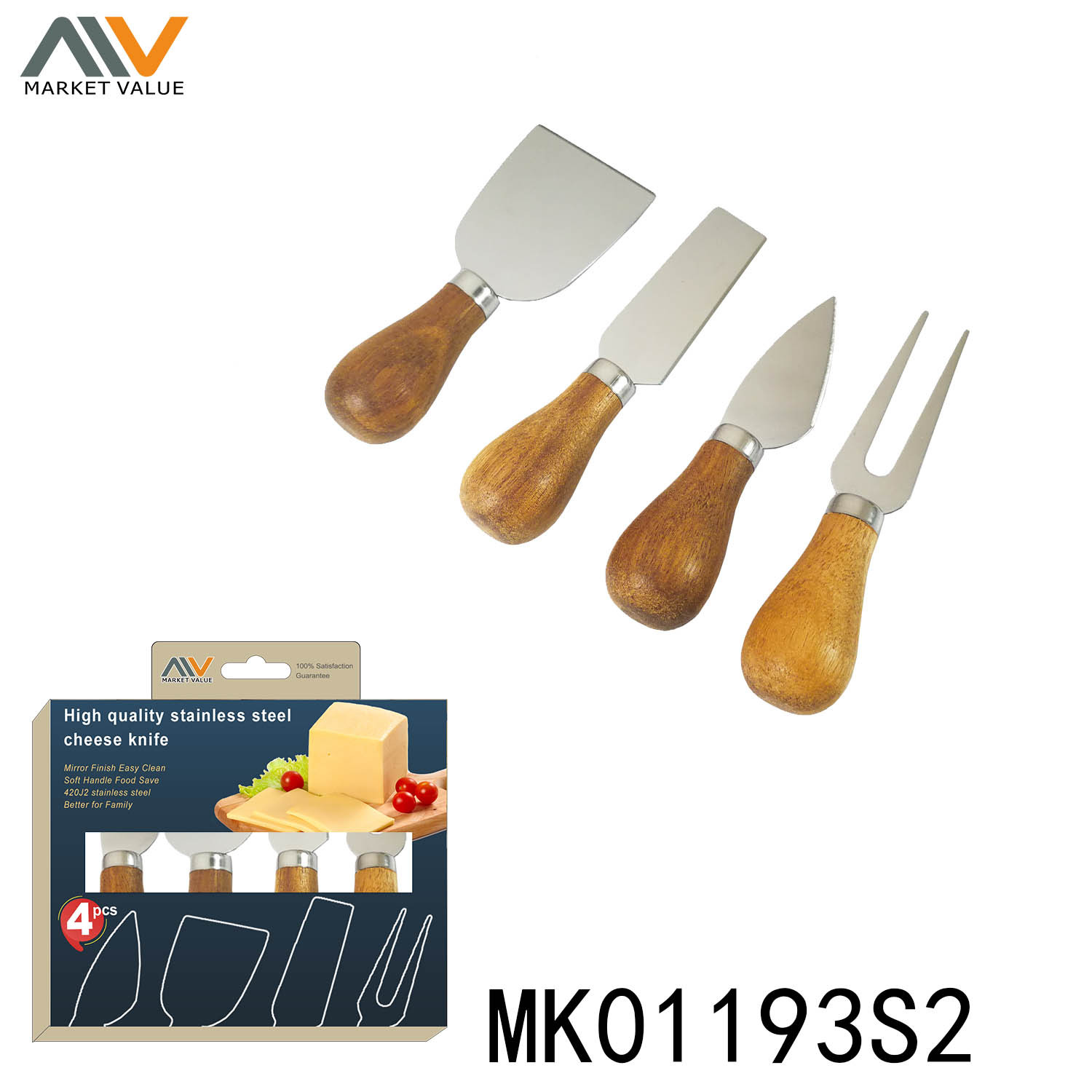 4PCS CHEESE SET with WOODEN Handle in CB style 7