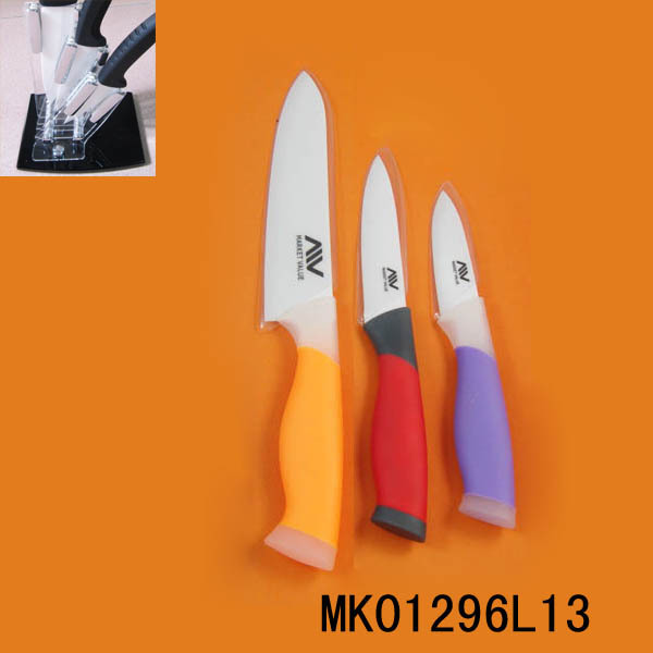 3PCS CERAMIC KNIFE SOFT Handle IN ACRYL Stand in CB