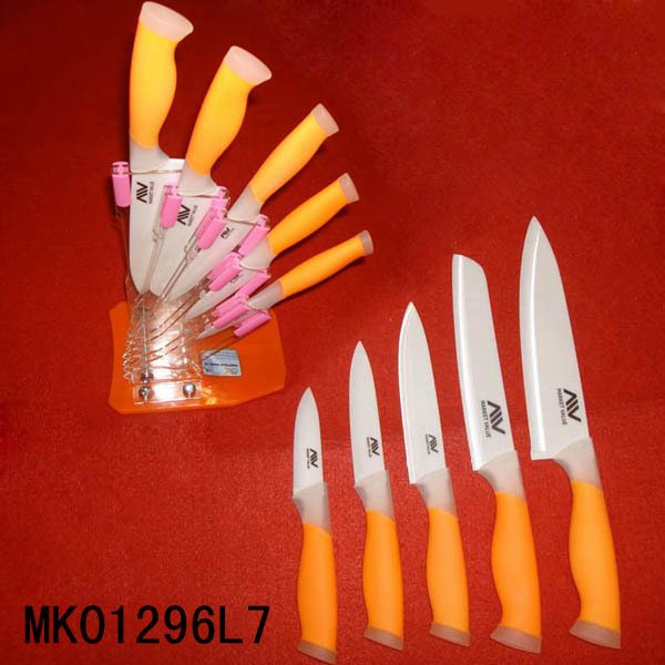 5PK SOFT Handle CERAMIC KNIFE with ACRYLIC HOLDER in BOX