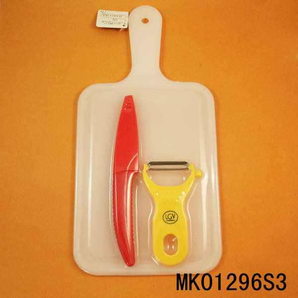 3in CERAMIC FRUIT KNIFE and COVER and PLASTIC BOARD and PEELER