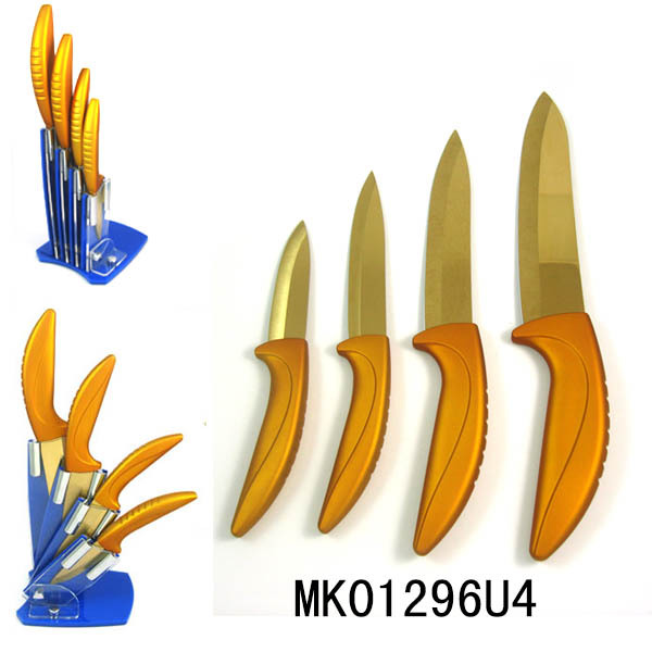 SET of 3 TITANIZE GOLDCOLOR KNIFE with ACRYLIC HOLDER in CB