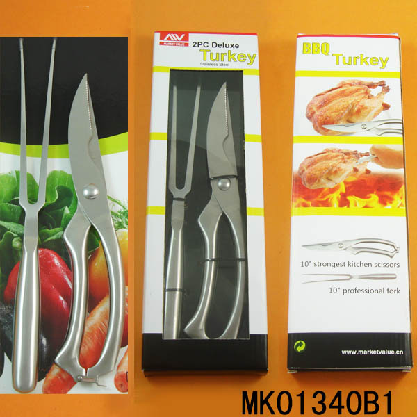 2PCS TURKEY TOOLS SCISSORS and FORK WBOX
