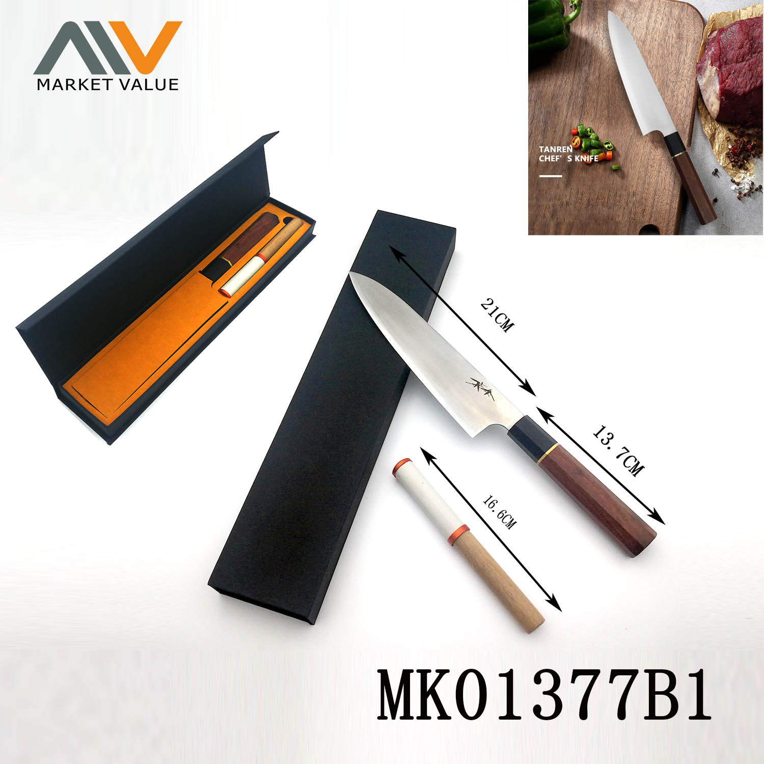 8in Chef Knife Hatamagang Steel with sharpener in BOX