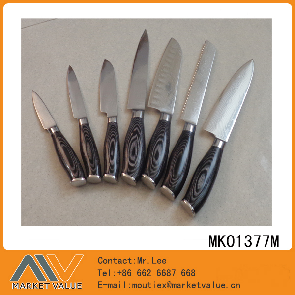 7PCS DAMASK STEEL KITCHEN KNIFE with K133 WOODEN Handle